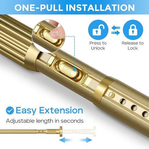 Tension Curtain Rod 42-144 Inches, No Drill Adjustable Spring Tension Rod, Push Button to Lengthen & Release to Lock, Heavy Duty Rust-Resistant for Window Living Room Closet Outdoor, Gold in Saudi Arabia