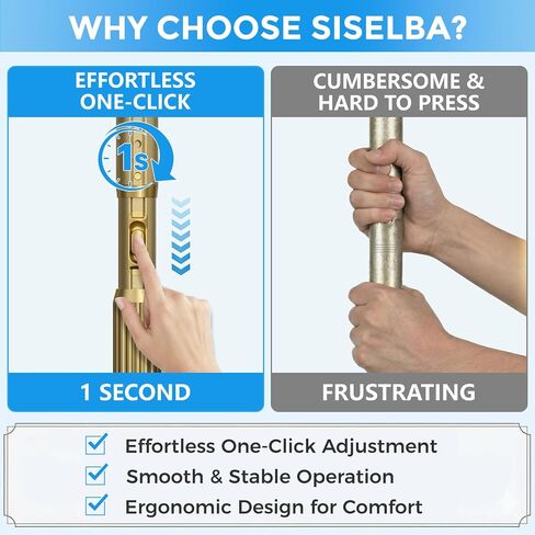 Tension Curtain Rod 42-144 Inches, No Drill Adjustable Spring Tension Rod, Push Button to Lengthen & Release to Lock, Heavy Duty Rust-Resistant for Window Living Room Closet Outdoor, Gold in Saudi Arabia