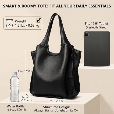 MYHOZEE Vegan Leather Tote Bags for Women Multi Pocket Shoulder Purse Triple Compartment Handbags Fits 12.9 Inch Tablet in Saudi Arabia