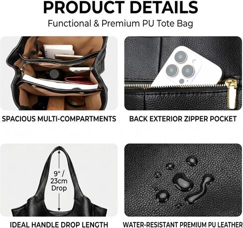 MYHOZEE Vegan Leather Tote Bags for Women Multi Pocket Shoulder Purse Triple Compartment Handbags Fits 12.9 Inch Tablet in Saudi Arabia