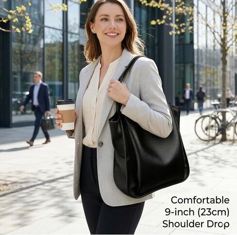 MYHOZEE Vegan Leather Tote Bags for Women Multi Pocket Shoulder Purse Triple Compartment Handbags Fits 12.9 Inch Tablet in Saudi Arabia