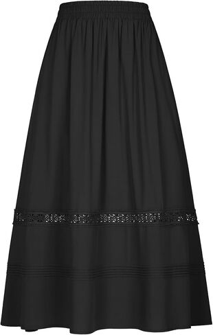 YESSA Womens Boho Tiered Long Maxi Skirt with Pockets,High Waisted Lace Flowy Fairy Skirt,Renaissance Medieval Costume in Kuwait
