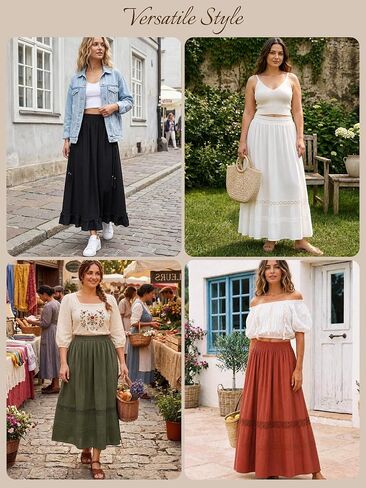 YESSA Womens Boho Tiered Long Maxi Skirt with Pockets,High Waisted Lace Flowy Fairy Skirt,Renaissance Medieval Costume in Saudi Arabia