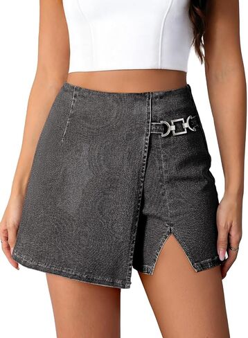 Pink Queen Jean Skorts for Women High Waist Split Hem Denim Wrap Skirts with Shorts in Kuwait