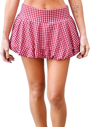 Daisy Del Sol Women’s Trendy Stretch Knit Mid Rise Short Mini Puffy Balloon Bubble Skort Skirt with Built-in Shorts in Saudi Arabia