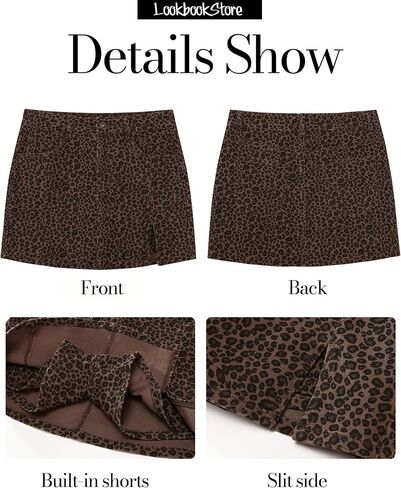LookbookStore Denim Skorts for Woman Leopard Cheetah Print Mini Skirt with Shorts High Waisted Stretchy Slit Jean Skort in Kuwait