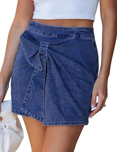 Luvamia جان Skorts للمرأة الشاهقة تنورة صغيرة القوس قصيرة تمتد الدنيم التنانير مع السراويل تحت الحفلة الريفية in Kuwait