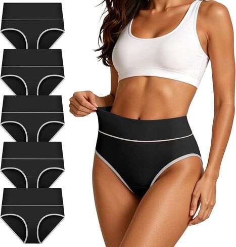 Cotton Underwear for Women High Waisted Briefs Stretch Soft Ladies Panties Full Coverage Underpants 5 Pack in Saudi Arabia