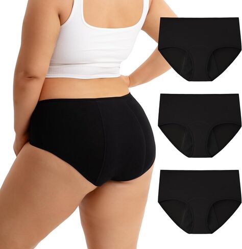 INNERSY Plus Size Period Underwear for Women Soft Cotton High Waisted Heavy Flow Leakproof Panties Bladder Leak 3-Pack in Kuwait