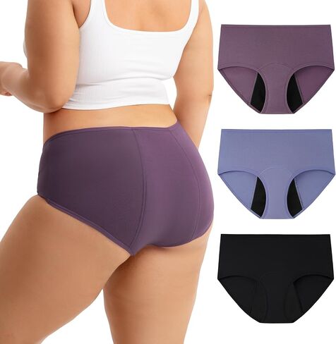 INNERSY Plus Size Period Underwear for Women Soft Cotton High Waisted Heavy Flow Leakproof Panties Bladder Leak 3-Pack in Kuwait
