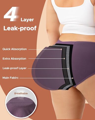 INNERSY Plus Size Period Underwear for Women Soft Cotton High Waisted Heavy Flow Leakproof Panties Bladder Leak 3-Pack in Kuwait