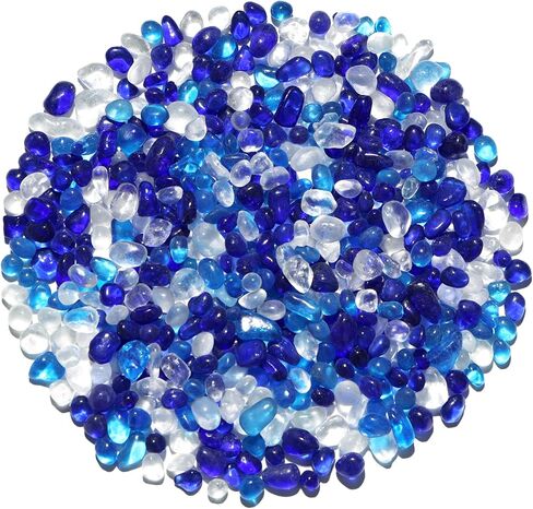 QYGL 0.55LB Blue Mixed Clear Glass Pebbles, Tumbled Sea Glass Stones for Vase Fillers, Fish Tank Gravel, Aquarium Rocks, DIY Crafts, Plant Pots, Wedding & Home Decor, Transparent Glass Gemstones in Saudi Arabia
