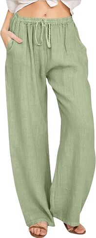 Aniywn Low Rise Linen Pants for Women Summer Drawstring Loose Beach Pants Lightweight Straight Leg Trousers with Pockets in Saudi Arabia
