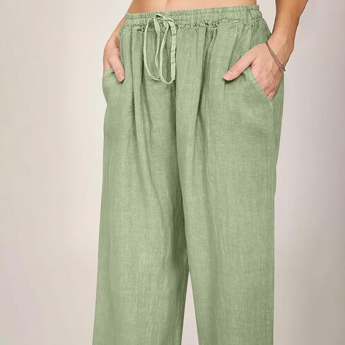 Aniywn Low Rise Linen Pants for Women Summer Drawstring Loose Beach Pants Lightweight Straight Leg Trousers with Pockets in Saudi Arabia