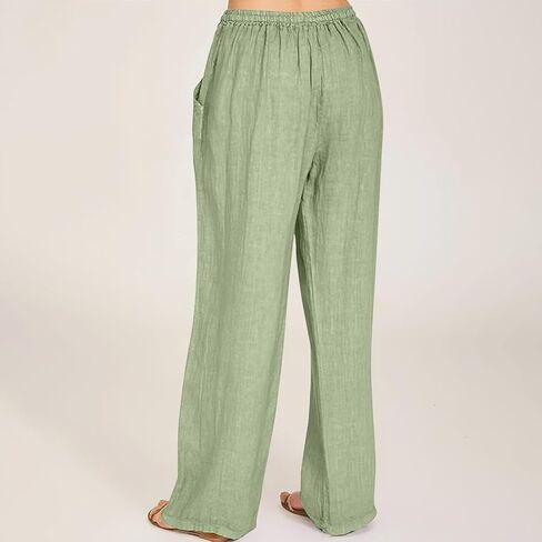 Aniywn Low Rise Linen Pants for Women Summer Drawstring Loose Beach Pants Lightweight Straight Leg Trousers with Pockets in Saudi Arabia
