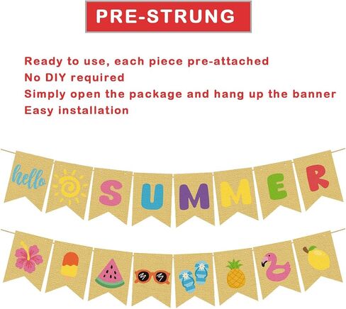 Burlap Hello Summer Banner, Hawaiian Beach Tropical Garland Summer Bunting with Sunshine for Pool Beach Party Photo Sign Backdrop Waterproof Outdoor Indoor in Saudi Arabia