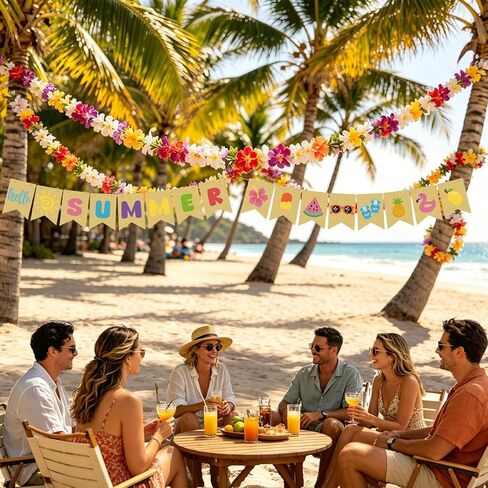 Burlap Hello Summer Banner, Hawaiian Beach Tropical Garland Summer Bunting with Sunshine for Pool Beach Party Photo Sign Backdrop Waterproof Outdoor Indoor in Saudi Arabia