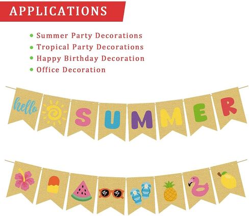 Burlap Hello Summer Banner, Hawaiian Beach Tropical Garland Summer Bunting with Sunshine for Pool Beach Party Photo Sign Backdrop Waterproof Outdoor Indoor in Saudi Arabia
