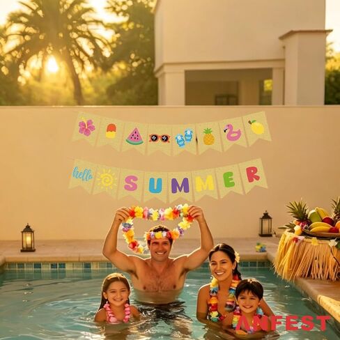 Burlap Hello Summer Banner, Hawaiian Beach Tropical Garland Summer Bunting with Sunshine for Pool Beach Party Photo Sign Backdrop Waterproof Outdoor Indoor in Saudi Arabia