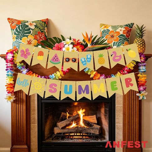 Burlap Hello Summer Banner, Hawaiian Beach Tropical Garland Summer Bunting with Sunshine for Pool Beach Party Photo Sign Backdrop Waterproof Outdoor Indoor in Saudi Arabia