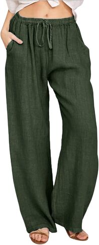 Aniywn Low Rise Linen Pants for Women Summer Drawstring Loose Beach Pants Lightweight Straight Leg Trousers with Pockets in Saudi Arabia