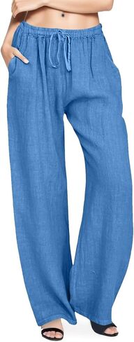 Aniywn Low Rise Linen Pants for Women Summer Drawstring Loose Beach Pants Lightweight Straight Leg Trousers with Pockets in Saudi Arabia