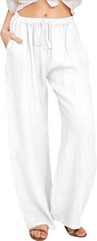 Aniywn Low Rise Linen Pants for Women Summer Drawstring Loose Beach Pants Lightweight Straight Leg Trousers with Pockets in Saudi Arabia