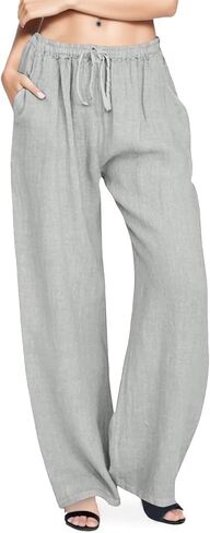 Aniywn Low Rise Linen Pants for Women Summer Drawstring Loose Beach Pants Lightweight Straight Leg Trousers with Pockets in Saudi Arabia