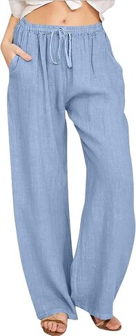 Aniywn Low Rise Linen Pants for Women Summer Drawstring Loose Beach Pants Lightweight Straight Leg Trousers with Pockets in Saudi Arabia