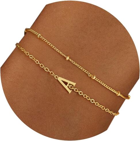 BAYLAY Gold Initial Bracelets for Women Jewelry - 18K Gold Plated Layered Letter Initial Bracelet Dainty Gold Initial Charm Bracelet Gold Bracelets for Women Gold Jewelry Gifts in Kuwait