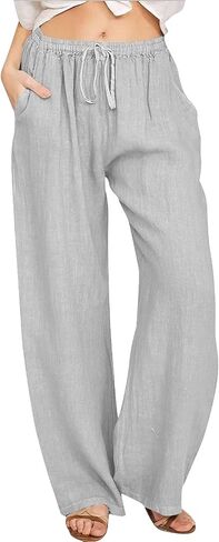 Aniywn Low Rise Linen Pants for Women Summer Drawstring Loose Beach Pants Lightweight Straight Leg Trousers with Pockets in Saudi Arabia