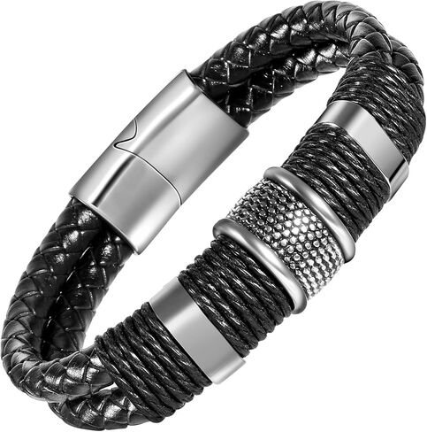 Leather Bracelet For Men Gifts for Husband Dad Son Braided Jewelry Braclets Black Wrist bracelet in Kuwait