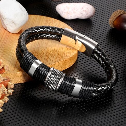 Leather Bracelet For Men Gifts for Husband Dad Son Braided Jewelry Braclets Black Wrist bracelet in Kuwait