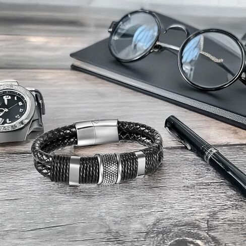 Leather Bracelet For Men Gifts for Husband Dad Son Braided Jewelry Braclets Black Wrist bracelet in Kuwait