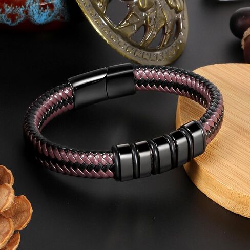 Leather Bracelet For Men Gifts for Husband Dad Son Braided Jewelry Braclets Black Wrist bracelet in Kuwait