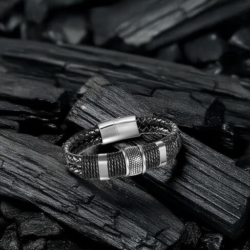 Leather Bracelet For Men Gifts for Husband Dad Son Braided Jewelry Braclets Black Wrist bracelet in Kuwait