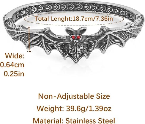 HZMAN Gothic Bat Bangle Bracelet for Men Women, Stainless Steel Vintage Punk Bat Cuff Bracelet, Non-Adjustable 7.36 Inch Halloween Jewelry for Daily Wear Themed Parties in Kuwait