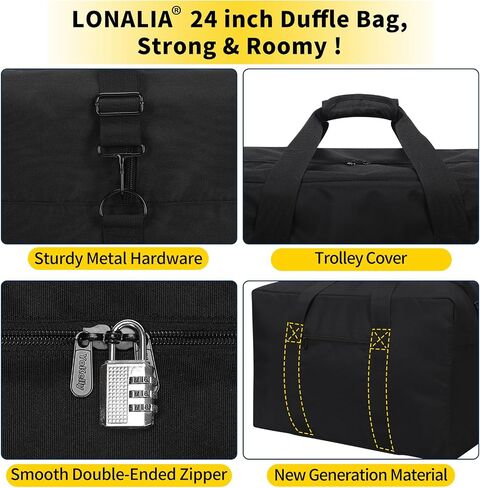 70L Large Duffle Bag for Travel - 24 inch Duffel Bag Heavy Duty Luggage Storage Bag (Black) in Saudi Arabia