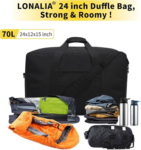 70L Large Duffle Bag for Travel - 24 inch Duffel Bag Heavy Duty Luggage Storage Bag (Black) in Saudi Arabia