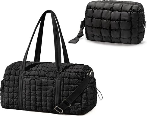 Quilted Travel Duffle Bag Puffer Weekender Bag & Quilted Makeup Bag Puffy Cosmetic Bag Cute for Women Girls in Saudi Arabia