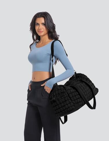 Quilted Travel Duffle Bag Puffer Weekender Bag & Quilted Makeup Bag Puffy Cosmetic Bag Cute for Women Girls in Saudi Arabia