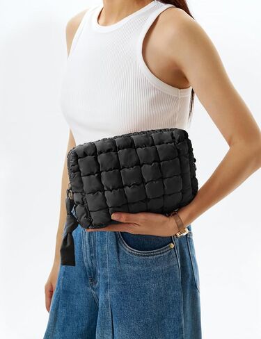 Quilted Travel Duffle Bag Puffer Weekender Bag & Quilted Makeup Bag Puffy Cosmetic Bag Cute for Women Girls in Saudi Arabia