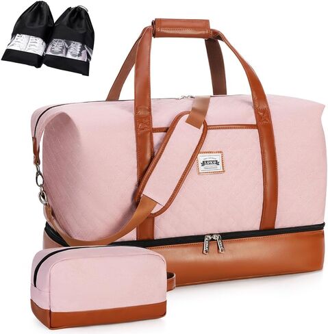 Weekender Bags for Women, Travel Duffle Bag Carry On Travel Bag Overnight Bag with Shoe Compartment Toiletry Bag, Large Weekend Tote Bag Gym Bag Hospital Bag for Labor and Delivery, 50L Quilted Black in Saudi Arabia