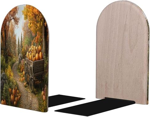 (2 PCS/1 Pairs) Wood Bookends, Maple Pumpkin Corn Harvest Decorative Wood Bookends for Shelves Kids Room Desk Home Office Book Stoppers for Holiding Books 5x3 Inch in Saudi Arabia