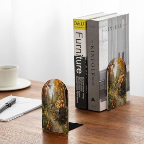 (2 PCS/1 Pairs) Wood Bookends, Maple Pumpkin Corn Harvest Decorative Wood Bookends for Shelves Kids Room Desk Home Office Book Stoppers for Holiding Books 5x3 Inch in Saudi Arabia