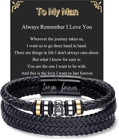 BMMYE Graduation Bracelets Gift for Men Cool Leather Men's Bracelets with Love You Forever Ideas Black Bracelet with Clasp Meaningful Bracelet Gift for Him Christmas Anniversary Birthday Gifts for Him in Saudi Arabia