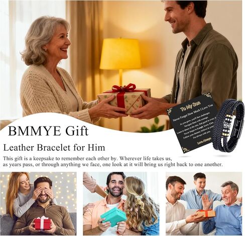 BMMYE Graduation Bracelets Gift for Men Cool Leather Men's Bracelets with Love You Forever Ideas Black Bracelet with Clasp Meaningful Bracelet Gift for Him Christmas Anniversary Birthday Gifts for Him in Saudi Arabia