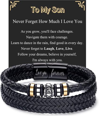 BMMYE Graduation Bracelets Gift for Men Cool Leather Men's Bracelets with Love You Forever Ideas Black Bracelet with Clasp Meaningful Bracelet Gift for Him Christmas Anniversary Birthday Gifts for Him in Saudi Arabia