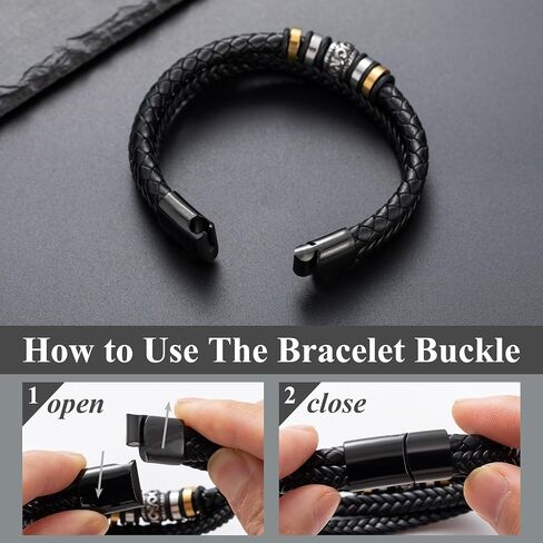 BMMYE Graduation Bracelets Gift for Men Cool Leather Men's Bracelets with Love You Forever Ideas Black Bracelet with Clasp Meaningful Bracelet Gift for Him Christmas Anniversary Birthday Gifts for Him in Saudi Arabia