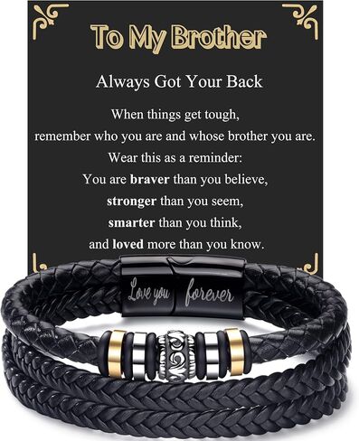 BMMYE Graduation Bracelets Gift for Men Cool Leather Men's Bracelets with Love You Forever Ideas Black Bracelet with Clasp Meaningful Bracelet Gift for Him Christmas Anniversary Birthday Gifts for Him in Saudi Arabia